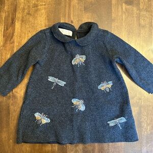 Zara Baby Girls Embroidered Bug & Dragonfly Knit Dress Gray Party 18/24‎ Months